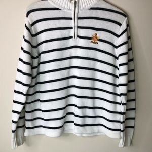 3/4 Zip Up Front Sweater w/Crest Black White Sz XL